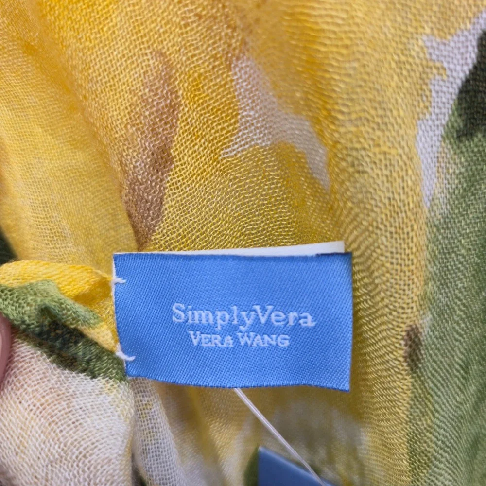 NWT Simply Vera Vera Wang Watercolor Floral Scarf Yellow‎ Green Lightweight Boho